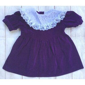 Vintage Somersaults Velvet Dress Toddler Sz 3T Purple Party Holiday Lace Collar